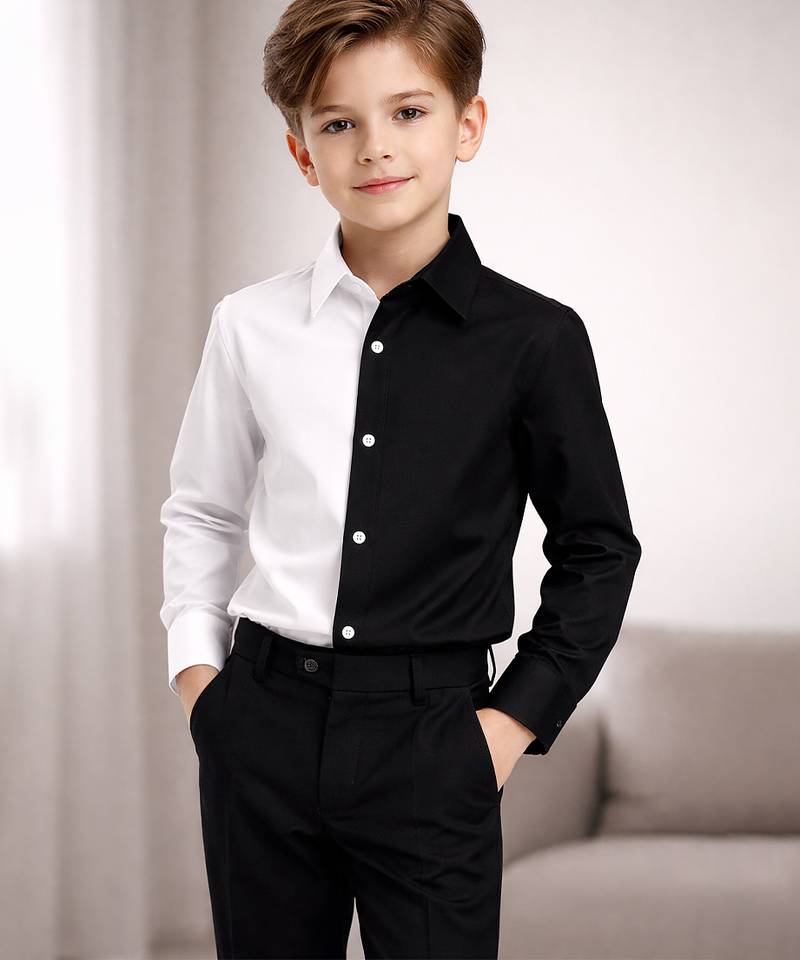 Black and white cotton formal shirt