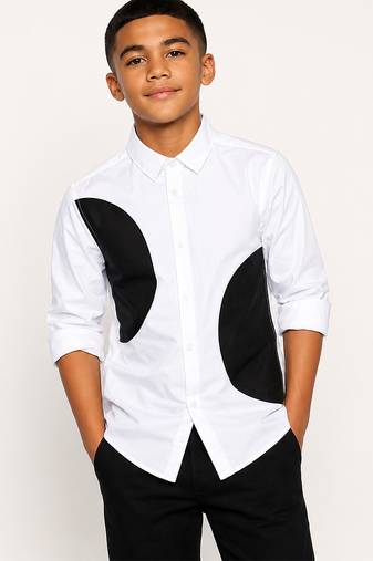 White black side patch cotton shirt
