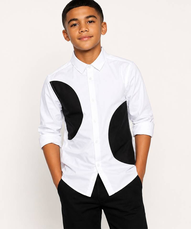 White black side patch cotton shirt