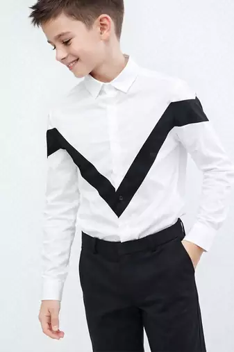 White black panel cotton shirt