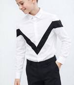 White black panel cotton shirt
