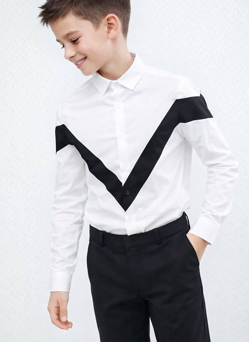 White black panel cotton shirt