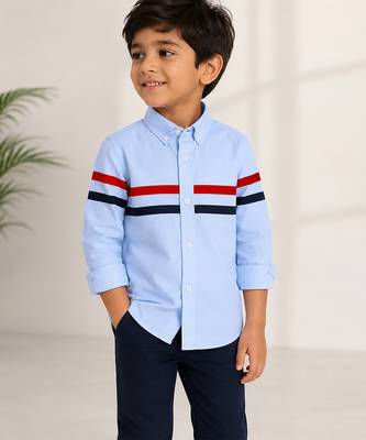 Blue stripes printed cotton casual shirt 1