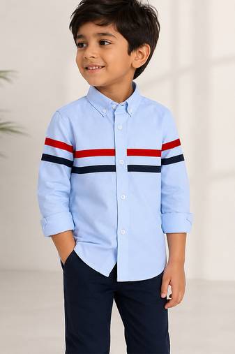 Blue stripes printed cotton casual shirt