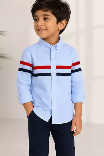 Blue stripes printed cotton casual shirt