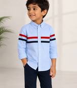 Blue stripes printed cotton casual shirt