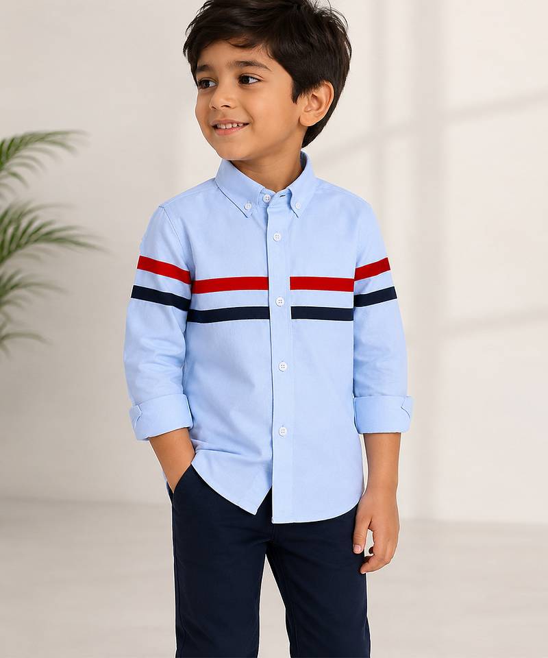 Blue stripes printed cotton casual shirt