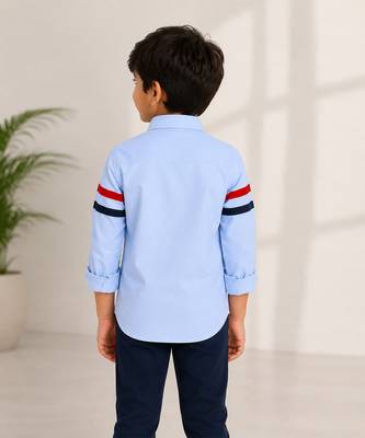 Blue stripes printed cotton casual shirt 2