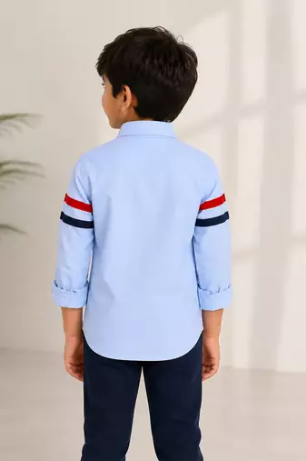 Blue stripes printed cotton casual shirt