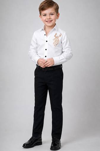 White embroidered cotton shirt and black pant