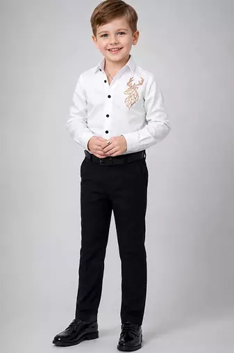 White embroidered cotton shirt and black pant
