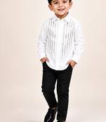 White metallic embellished cotton shirt and black pant