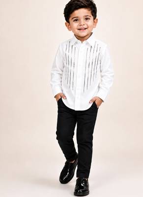 White metallic embellished cotton shirt 1