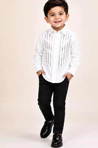 White metallic embellished cotton shirt