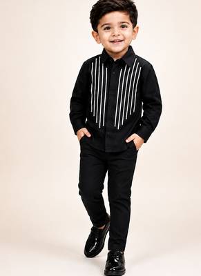 Black metallic embellished cotton shirt and pant 1