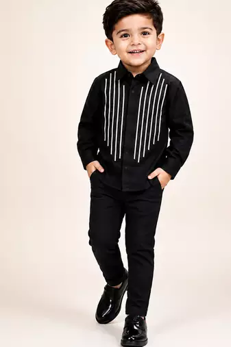 Black metallic embellished cotton shirt and pant