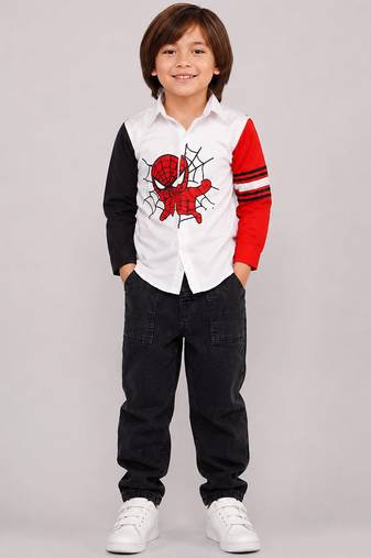 White red spiderman graphic cotton shirt