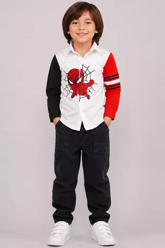 White red spiderman graphic cotton shirt