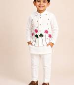 White embroidered silk blend kurta jacket set