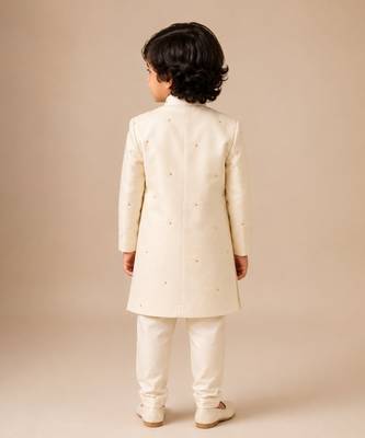 Off white embroidered silk blend sherwani set 2