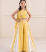 Yellow embroidered silk blend co ord set