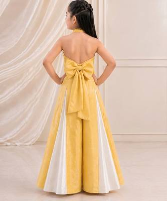 Yellow embroidered silk blend co ord set 2