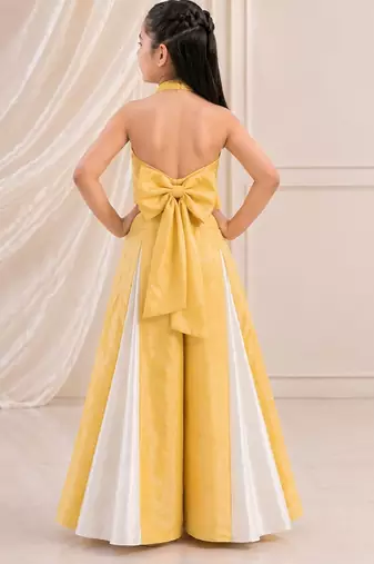 Yellow embroidered silk blend co ord set