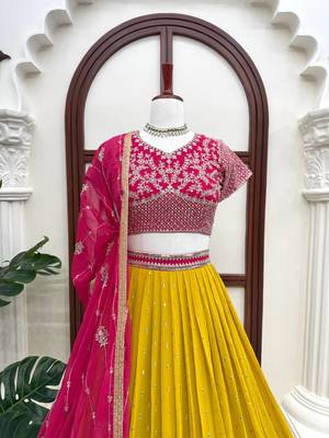 Mustard thread with Sequnce Work Foux Gorgette Lehenga Choli Set 2