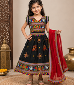 Black embroidered cotton traditional kids lehenga choli with blouse 