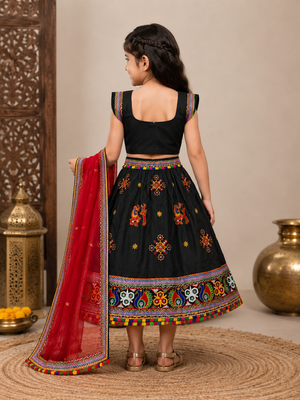 Black embroidered cotton traditional kids lehenga choli with blouse  2