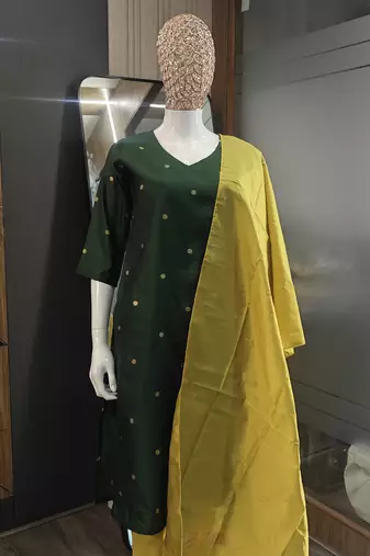 Women's art silk woven motiff kurta pant with dupatta set
