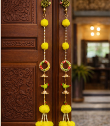 handmade yellow genda door hanging with parrot design for home decoration pack of 4