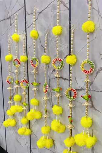 handmade yellow genda door hanging with parrot design for home decoration pack of 4