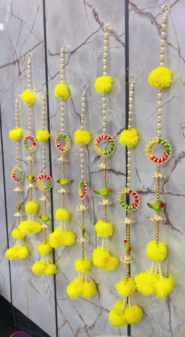 handmade yellow genda door hanging with parrot design for home decoration pack of 4