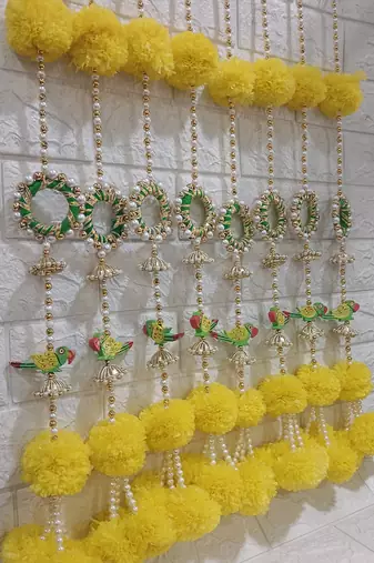 handmade yellow genda door hanging with parrot design for home decoration pack of 4
