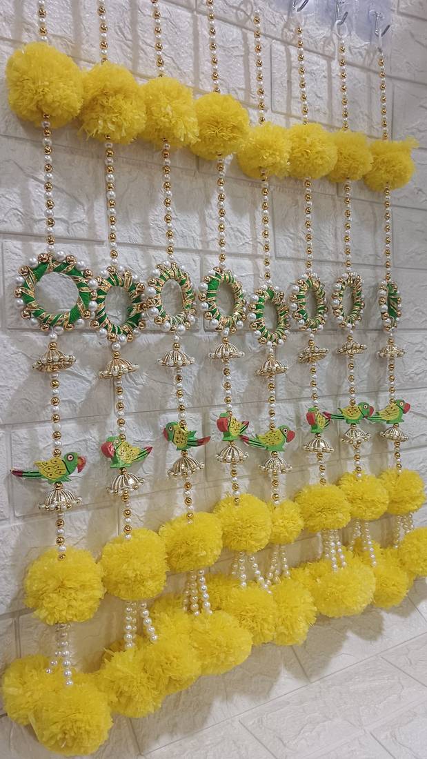 handmade yellow genda door hanging with parrot design for home decoration pack of 4