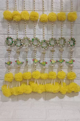 handmade yellow genda door hanging with parrot design for home decoration pack of 4