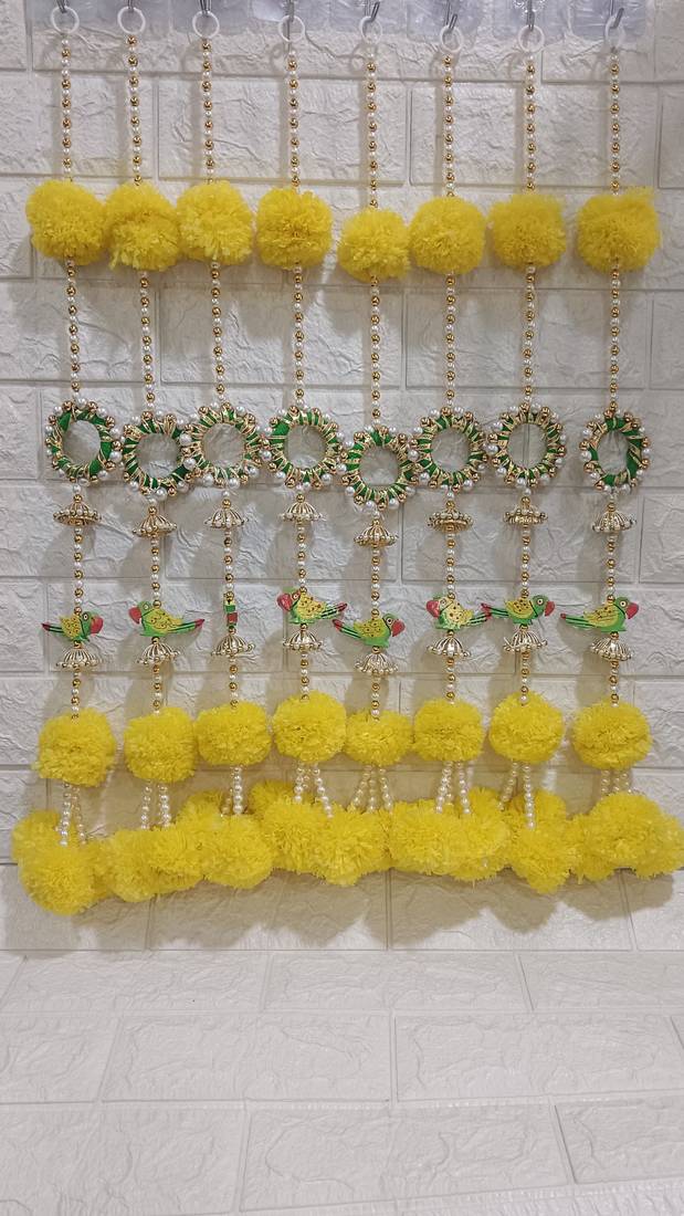 handmade yellow genda door hanging with parrot design for home decoration pack of 4