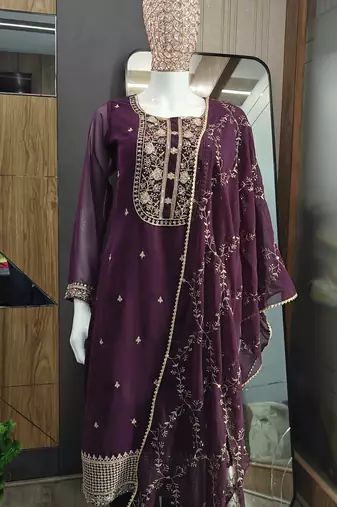 Women's georgette sequins embroidered kurta pant with dupatta set