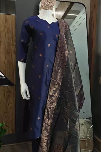 Women's art silk woven motiff kurta pant with dupatta set