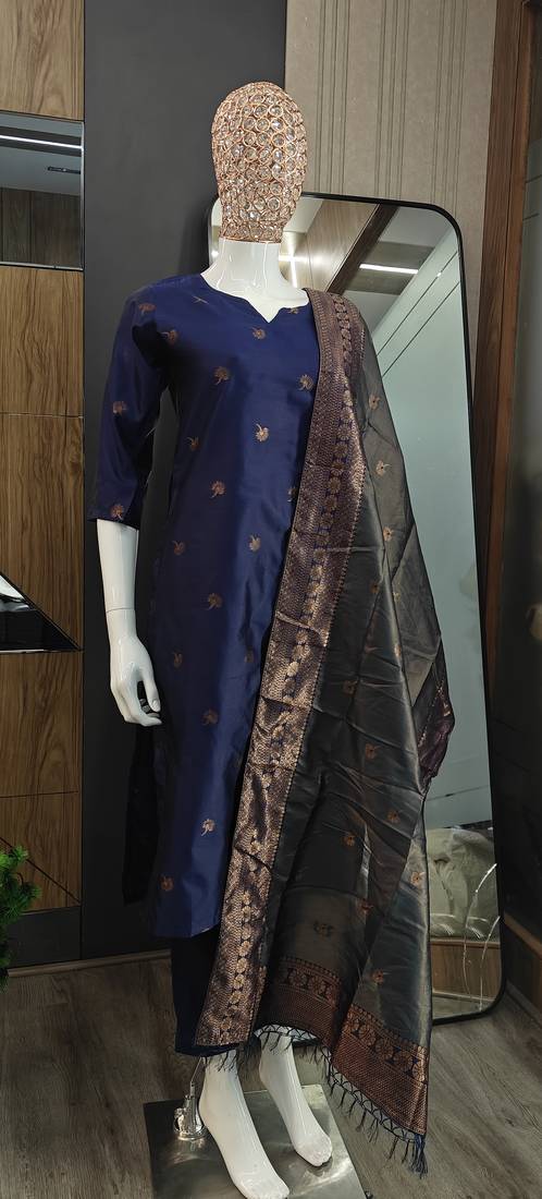 Women's art silk woven motiff kurta pant with dupatta set
