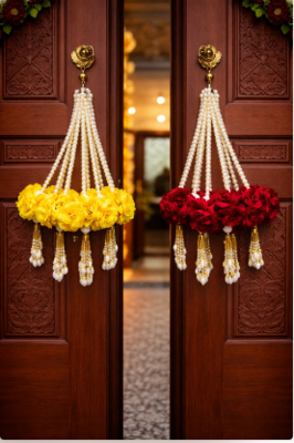 artificial red velvet rose flower pearl tassel home hanging decoration pack of 2 1