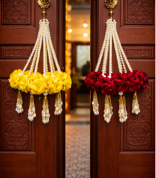 artificial red velvet rose flower pearl tassel home hanging decoration pack of 2