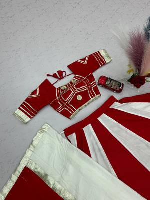 White gota patti lace and hand work cottan Lehenga Choli Set 4