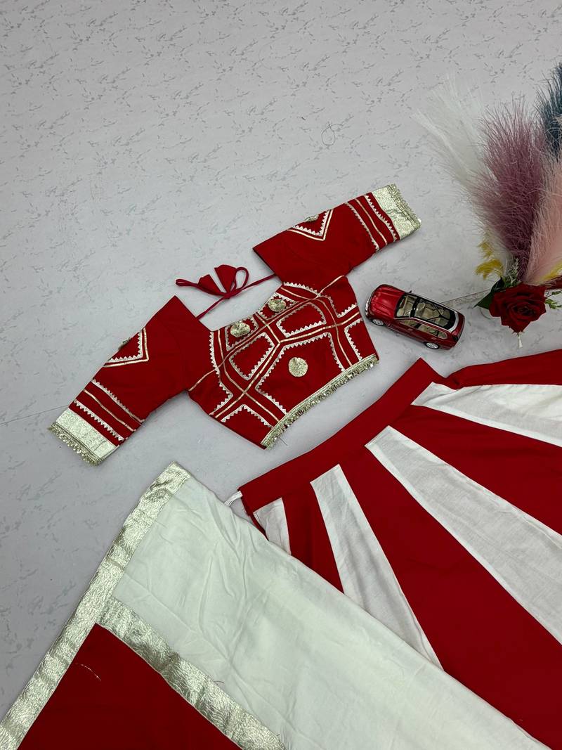 White gota patti lace and hand work cottan Lehenga Choli Set