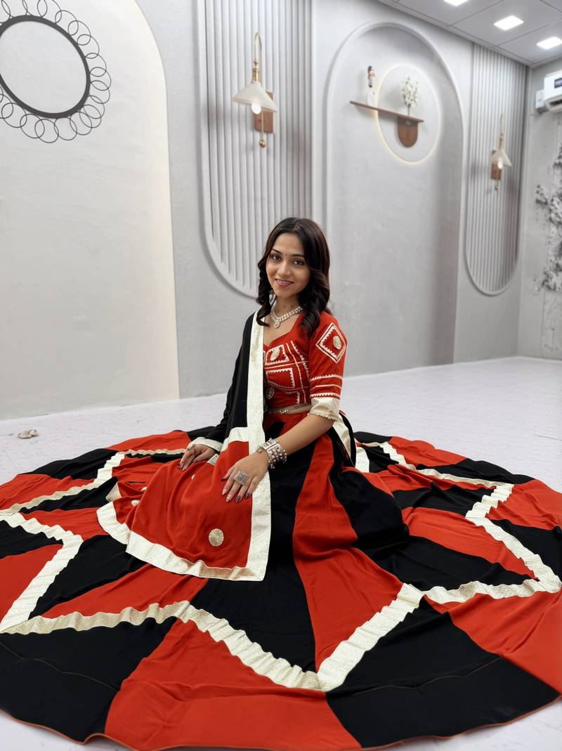 Black gota patti lace and hand work cottan Lehenga Choli Set