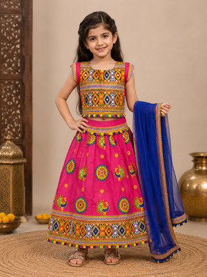 Pink embroidered cotton traditional kids lehenga choli with blouse  1