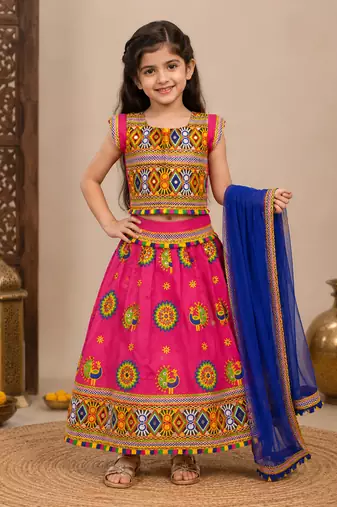 Pink embroidered cotton traditional kids lehenga choli with blouse 
