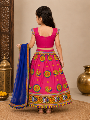Pink embroidered cotton traditional kids lehenga choli with blouse  2