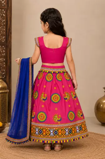 Pink embroidered cotton traditional kids lehenga choli with blouse 
